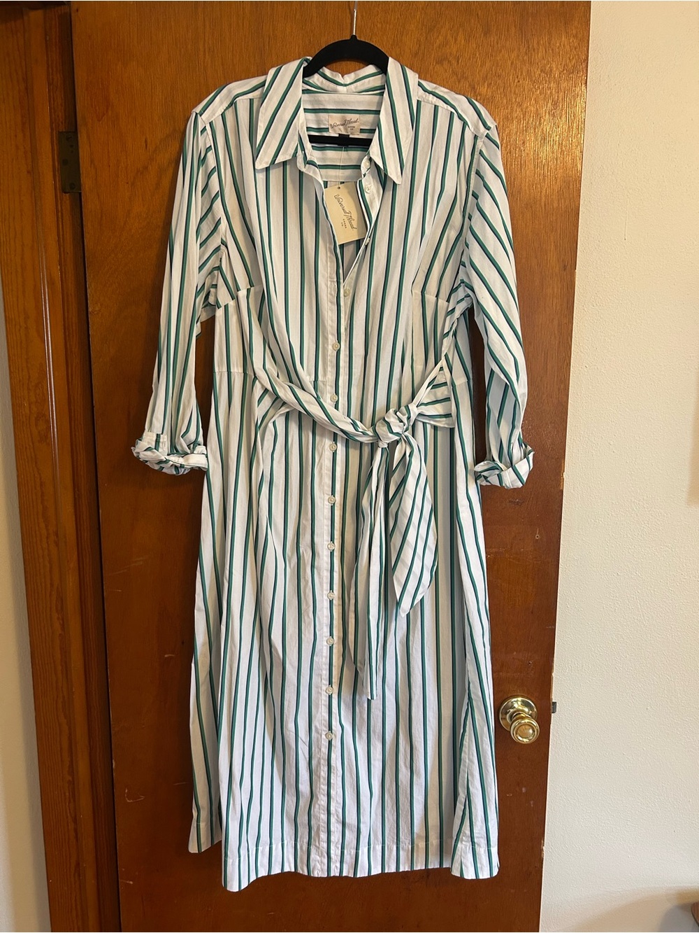 Universal Thread Green and White Striped Shirt Midi Dress